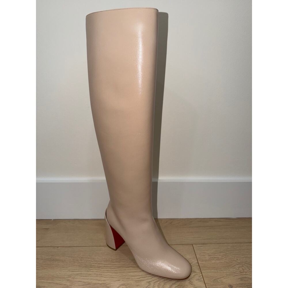Christian Louboutin Janitta 85 Pearl Beige Leather Knee High Heel Boot 37.5 - Picture 10 of 16